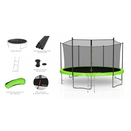 Trampoline extérieur Classique 14Ft / ø424cm KAIA SPORTS Trampoline de jardin avec Filet, mousse de protection et échelle