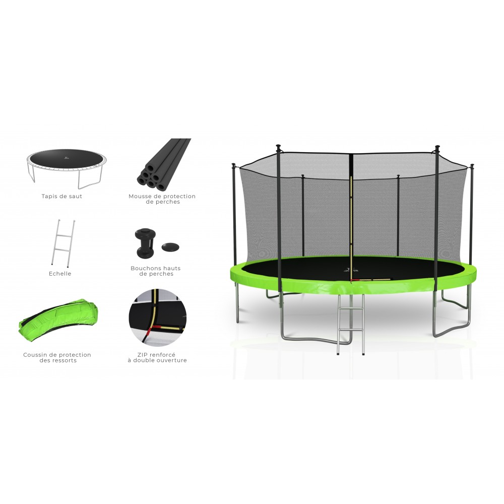 Trampoline extérieur Classique 14Ft / ø424cm KAIA SPORTS Trampoline de jardin avec Filet, mousse de protection et échelle