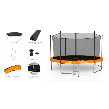 Trampoline extérieur Classique 14Ft / ø424cm KAIA SPORTS Trampoline de jardin avec Filet, mousse de protection et échelle