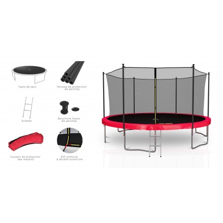 Trampoline extérieur Classique 14Ft / ø424cm KAIA SPORTS Trampoline de jardin avec Filet, mousse de protection et échelle