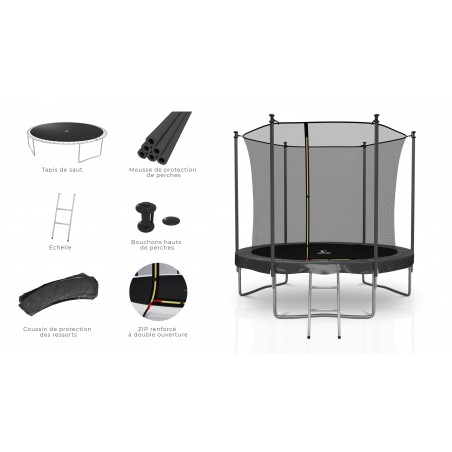 Trampoline extérieur Classique 8Ft / ø244cm KAIA SPORTS Trampoline de jardin avec Filet, mousse de protection et échelle