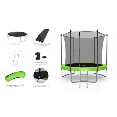 Trampoline extérieur Classique 8Ft / ø244cm KAIA SPORTS Trampoline de jardin avec Filet, mousse de protection et échelle