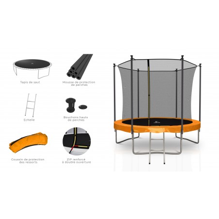 Trampoline extérieur Classique 8Ft / ø244cm KAIA SPORTS Trampoline de jardin avec Filet, mousse de protection et échelle