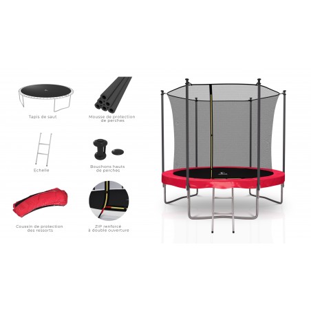 Trampoline extérieur Classique 8Ft / ø244cm KAIA SPORTS Trampoline de jardin avec Filet, mousse de protection et échelle