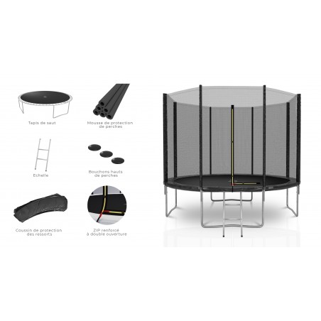 Trampoline extérieur Deluxe 10Ft / ø305cm KAIA SPORTS Trampoline de jardin avec Filet, mousse de protection et échelle