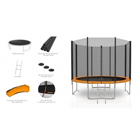 Trampoline extérieur Deluxe 10Ft / ø305cm KAIA SPORTS Trampoline de jardin avec Filet, mousse de protection et échelle