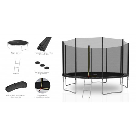 Trampoline extérieur Deluxe 12Ft / ø366cm 10perches KAIA SPORTS Trampoline de jardin avec Filet intérieur de sécurité