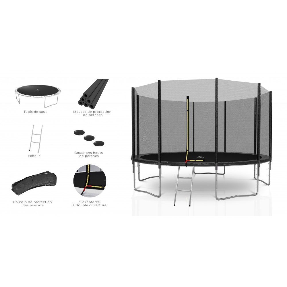 Trampoline extérieur Deluxe 12Ft / ø366cm 10perches KAIA SPORTS Trampoline de jardin avec Filet intérieur de sécurité