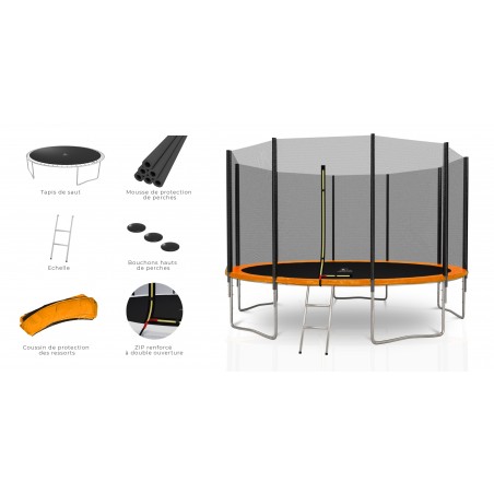 Trampoline extérieur Deluxe 12Ft / ø366cm 10perches KAIA SPORTS Trampoline de jardin avec Filet intérieur de sécurité