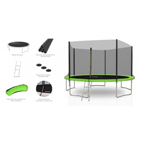 Trampoline extérieur Deluxe 12Ft / ø366cm KAIA SPORTS Trampoline de jardin avec Filet, mousse de protection et échelle