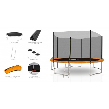 Trampoline extérieur Deluxe 12Ft / ø366cm KAIA SPORTS Trampoline de jardin avec Filet, mousse de protection et échelle