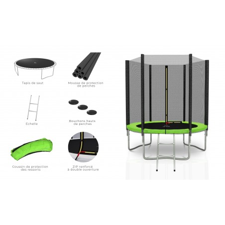 Trampoline extérieur Deluxe 6Ft / ø185cm KAIA SPORTS Trampoline de jardin avec Filet, mousse de protection et échelle