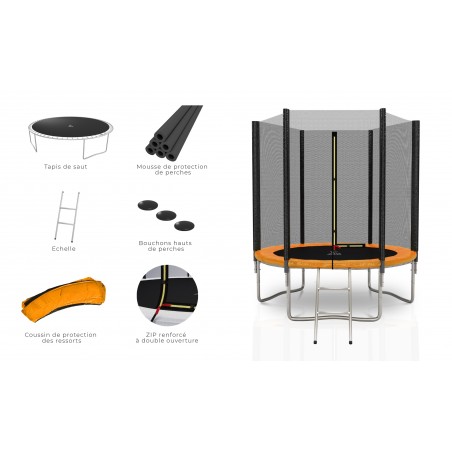 Trampoline extérieur Deluxe 6Ft / ø185cm KAIA SPORTS Trampoline de jardin avec Filet, mousse de protection et échelle