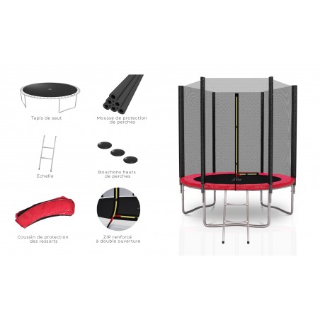 Trampoline extérieur Deluxe 6Ft / ø185cm KAIA SPORTS Trampoline de jardin avec Filet, mousse de protection et échelle