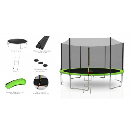 Trampoline extérieur Deluxe 13Ft / ø400cm KAIA SPORTS Trampoline de jardin avec Filet, mousse de protection et échelle