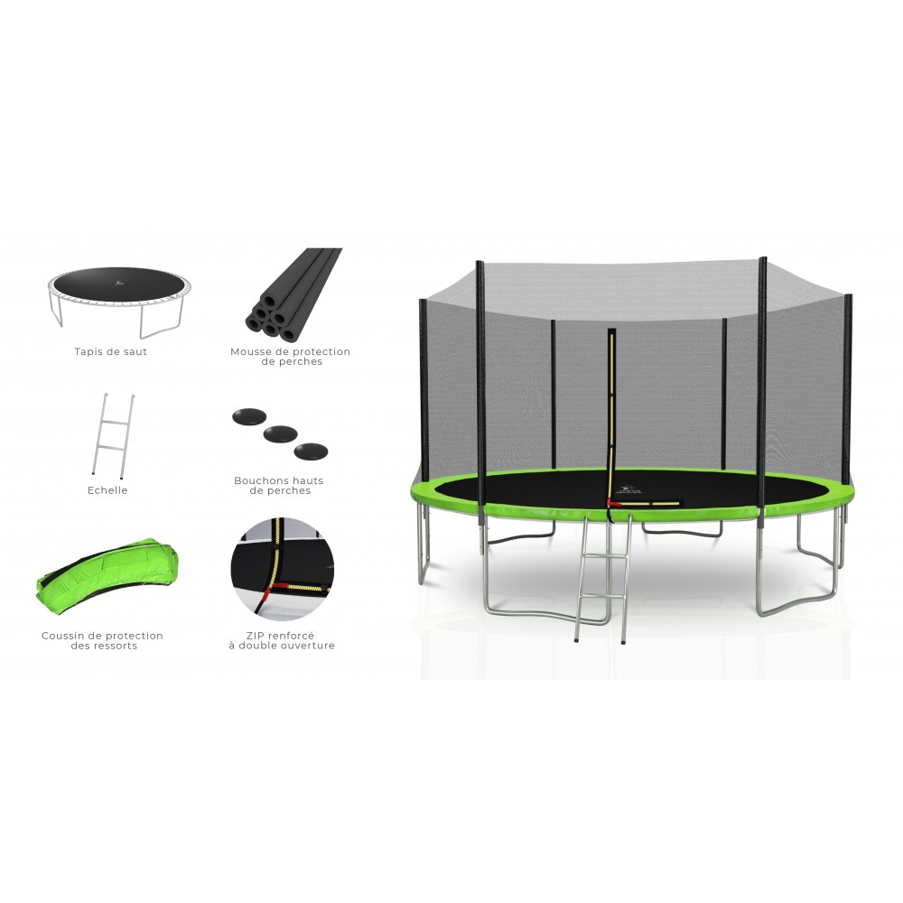 Trampoline extérieur Deluxe 13Ft / ø400cm KAIA SPORTS Trampoline de jardin avec Filet, mousse de protection et échelle