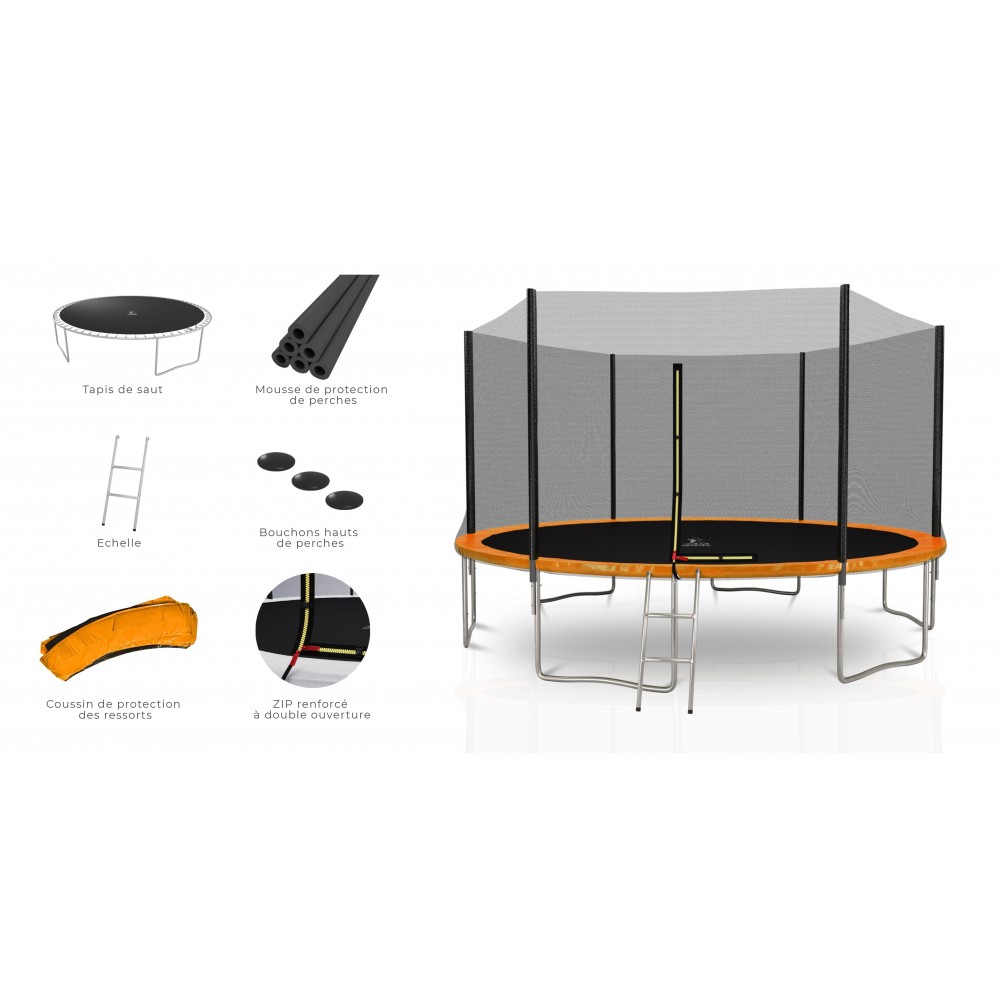 Trampoline extérieur Deluxe 13Ft / ø400cm KAIA SPORTS Trampoline de jardin avec Filet, mousse de protection et échelle