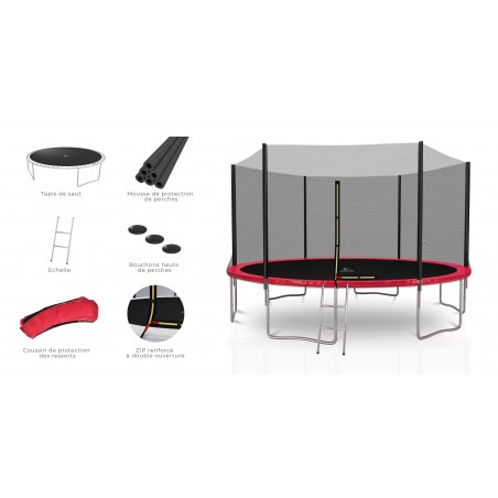 Trampoline extérieur Deluxe 13Ft / ø400cm KAIA SPORTS Trampoline de jardin avec Filet, mousse de protection et échelle