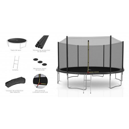 Trampoline extérieur Deluxe 14Ft / ø424cm KAIA SPORTS Trampoline de jardin avec Filet, mousse de protection et échelle