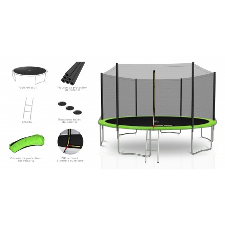 Trampoline extérieur Deluxe 14Ft / ø424cm KAIA SPORTS Trampoline de jardin avec Filet, mousse de protection et échelle