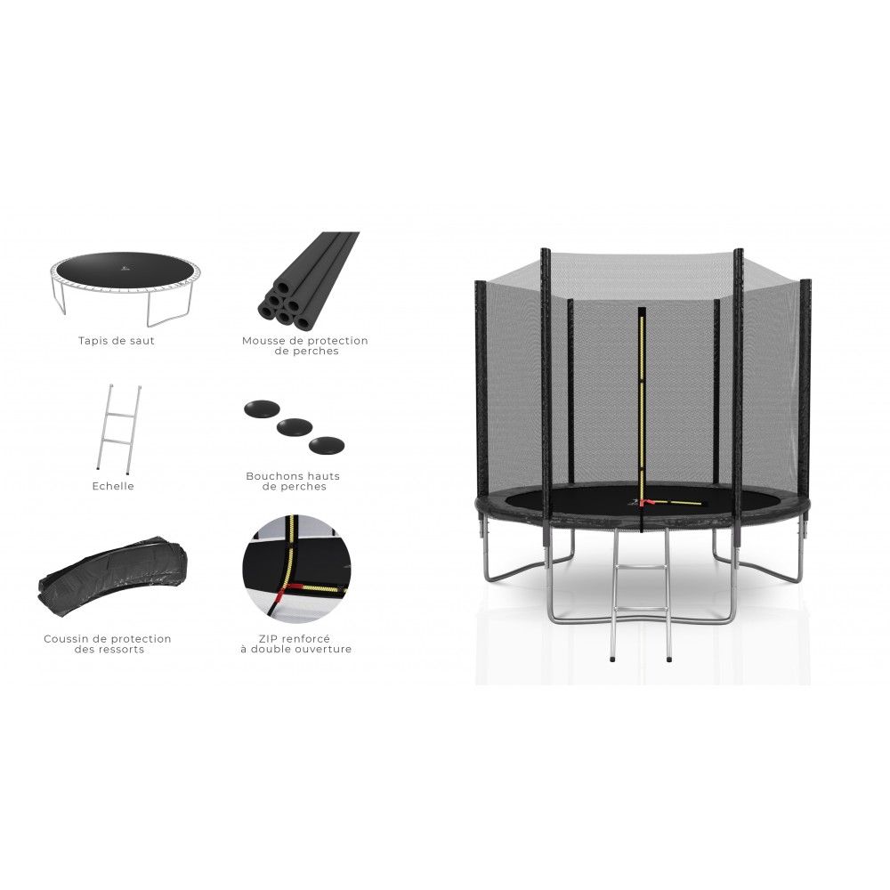 Trampoline extérieur Deluxe 8Ft / ø244cm KAIA SPORTS Trampoline de jardin avec Filet, mousse de protection et échelle