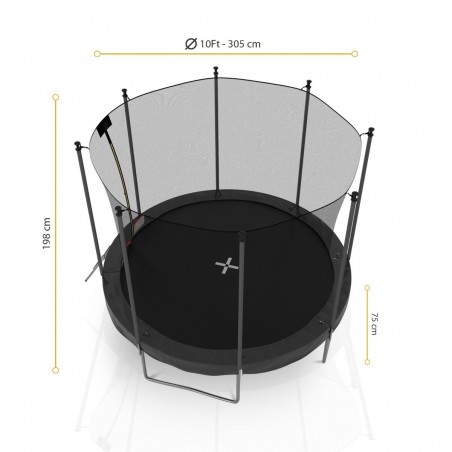 Trampoline de Jardin avec Filet Exterieur, diamètre 10 Ft / 305 cm - 8 perches, Orange