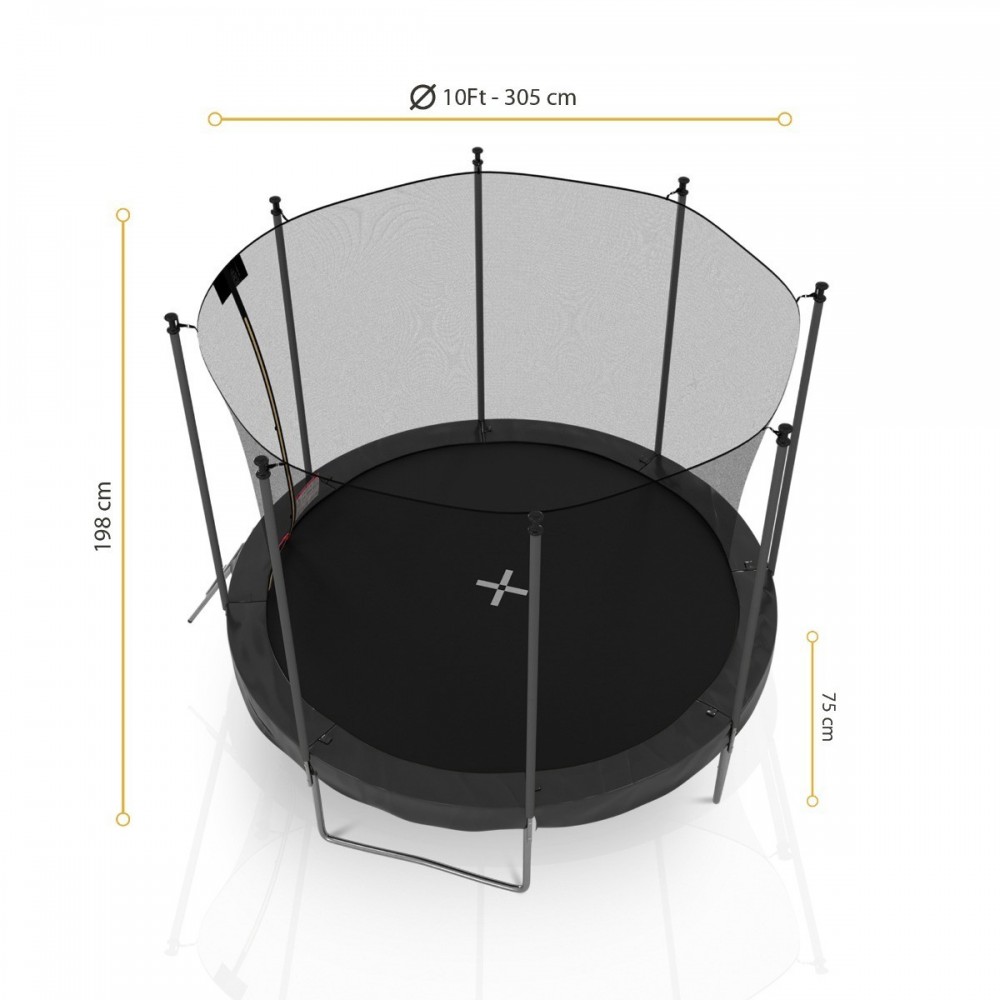 Trampoline de Jardin avec Filet Exterieur, diamètre 10 Ft / 305 cm - 8 perches, Orange