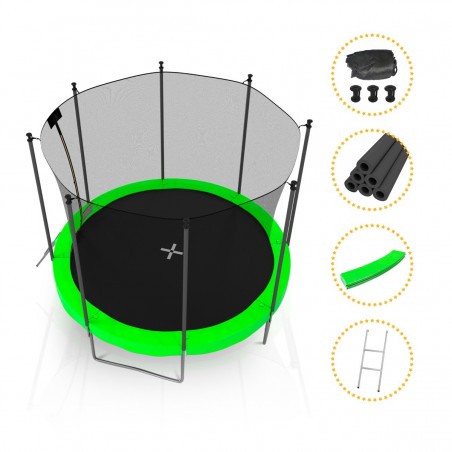 Trampoline de Jardin avec Filet Exterieur, diamètre 10 Ft / 305 cm - 8 perches, Orange