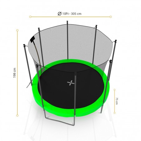 Trampoline de Jardin avec Filet Exterieur, diamètre 10 Ft / 305 cm - 8 perches, Orange