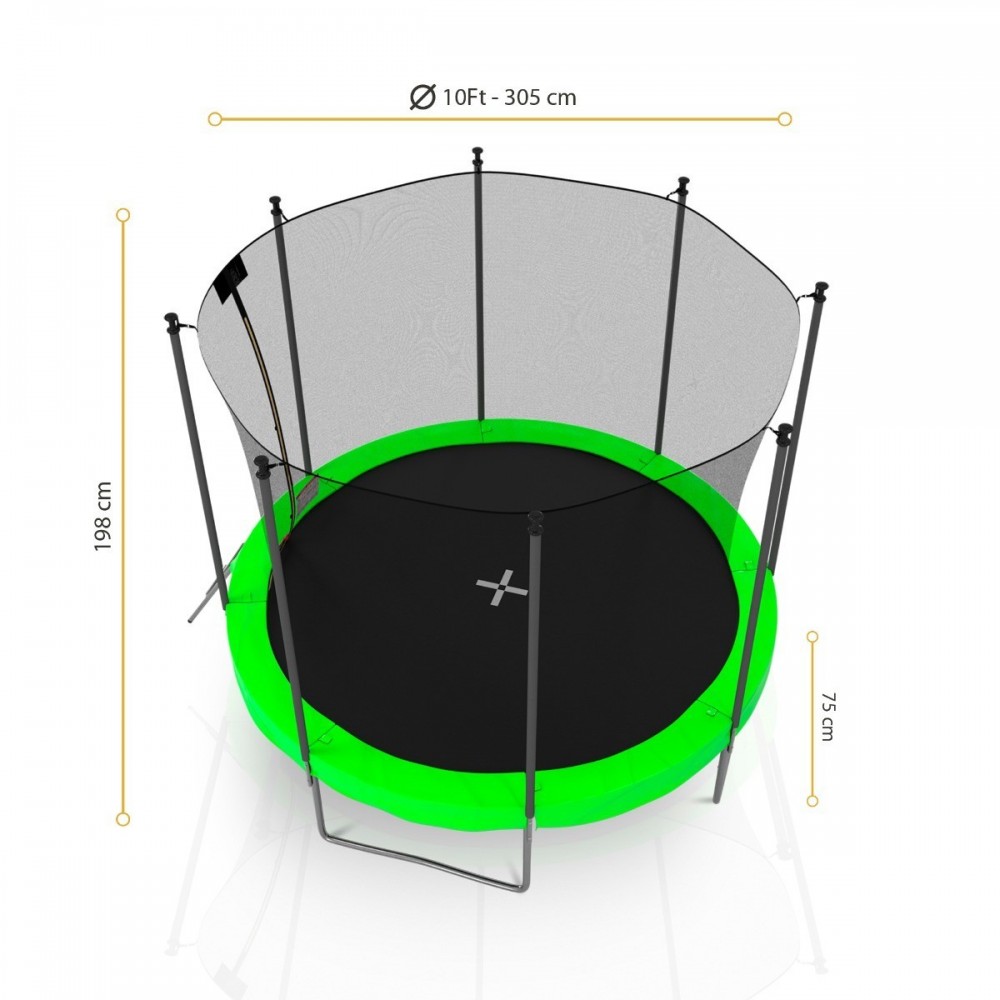 Trampoline de Jardin avec Filet Exterieur, diamètre 10 Ft / 305 cm - 8 perches, Orange