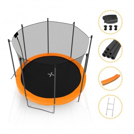 Trampoline de Jardin avec Filet Exterieur, diamètre 10 Ft / 305 cm - 8 perches, Orange