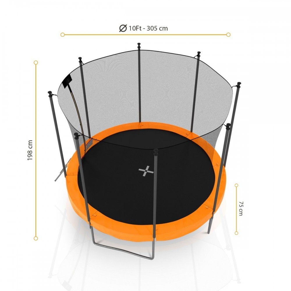Trampoline de Jardin avec Filet Exterieur, diamètre 10 Ft / 305 cm - 8 perches, Orange