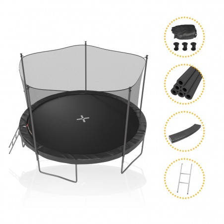 Trampoline de Jardin avec Filet intérieur, diamètre 12 FT / 366cm - 5 perches - TUV