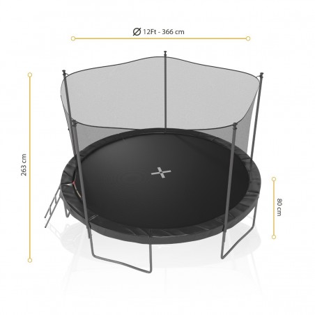 Trampoline de Jardin avec Filet intérieur, diamètre 12 FT / 366cm - 5 perches - TUV