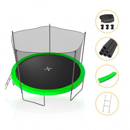 Trampoline de Jardin avec Filet intérieur, diamètre 12 FT / 366cm - 5 perches - TUV