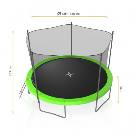 Trampoline de Jardin avec Filet intérieur, diamètre 12 FT / 366cm - 5 perches - TUV