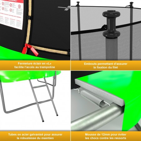 Trampoline de Jardin avec Filet intérieur, diamètre 12 FT / 366cm - 5 perches - TUV