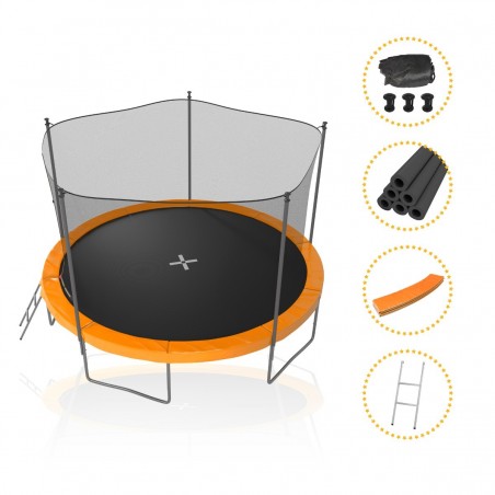 Trampoline de Jardin avec Filet intérieur, diamètre 12 FT / 366cm - 5 perches - TUV