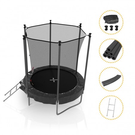 Trampoline de Jardin, Ø diamètre 6FT / 185cm avec Filet intérieur de sécurité, Echelle et Mousse de protection - 6 perches