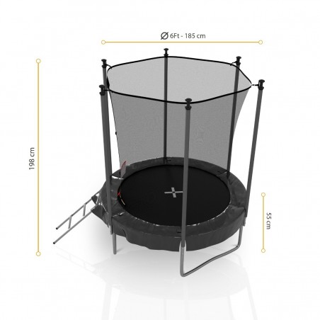 Trampoline de Jardin, Ø diamètre 6FT / 185cm avec Filet intérieur de sécurité, Echelle et Mousse de protection - 6 perches