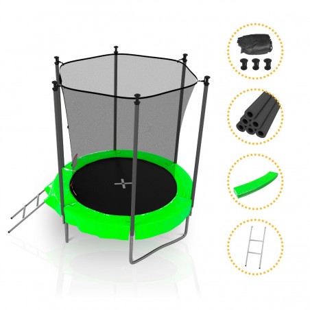 Trampoline de Jardin, Ø diamètre 6FT / 185cm avec Filet intérieur de sécurité, Echelle et Mousse de protection - 6 perches