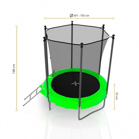 Trampoline de Jardin, Ø diamètre 6FT / 185cm avec Filet intérieur de sécurité, Echelle et Mousse de protection - 6 perches