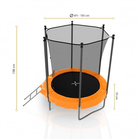 Trampoline de Jardin, Ø diamètre 6FT / 185cm avec Filet intérieur de sécurité, Echelle et Mousse de protection - 6 perches