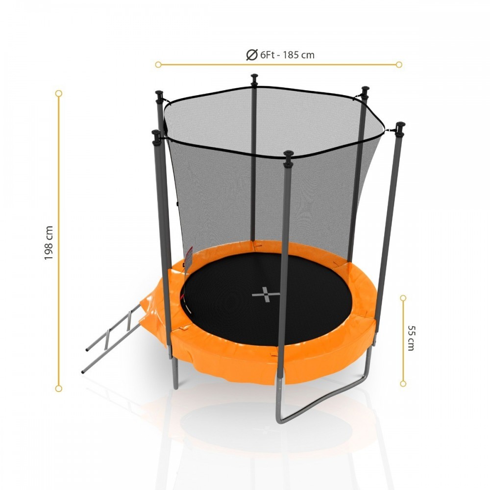 Trampoline de Jardin, Ø diamètre 6FT / 185cm avec Filet intérieur de sécurité, Echelle et Mousse de protection - 6 perches