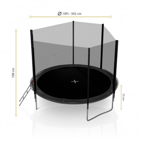 Trampoline de Jardin avec Filet Exterieur, diamètre 10 Ft / 305 cm - 8 perches