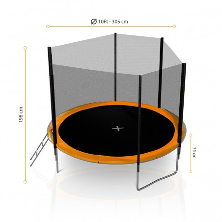 Trampoline de Jardin avec Filet Exterieur, diamètre 10 Ft / 305 cm - 8 perches