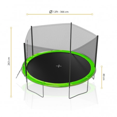 Trampoline de Jardin avec Filet extérieur, diamètre 12 FT / 366cm - 5 perches