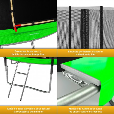 Trampoline de Jardin avec Filet extérieur, diamètre 12 FT / 366cm - 5 perches