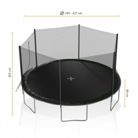 Trampoline de Jardin TUV avec Filet Exterieur, diamètre 14 Ft / 427cm - 6 perches