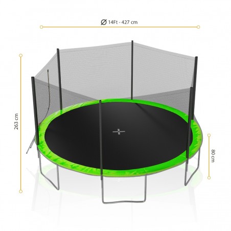 Trampoline de Jardin TUV avec Filet Exterieur, diamètre 14 Ft / 427cm - 6 perches